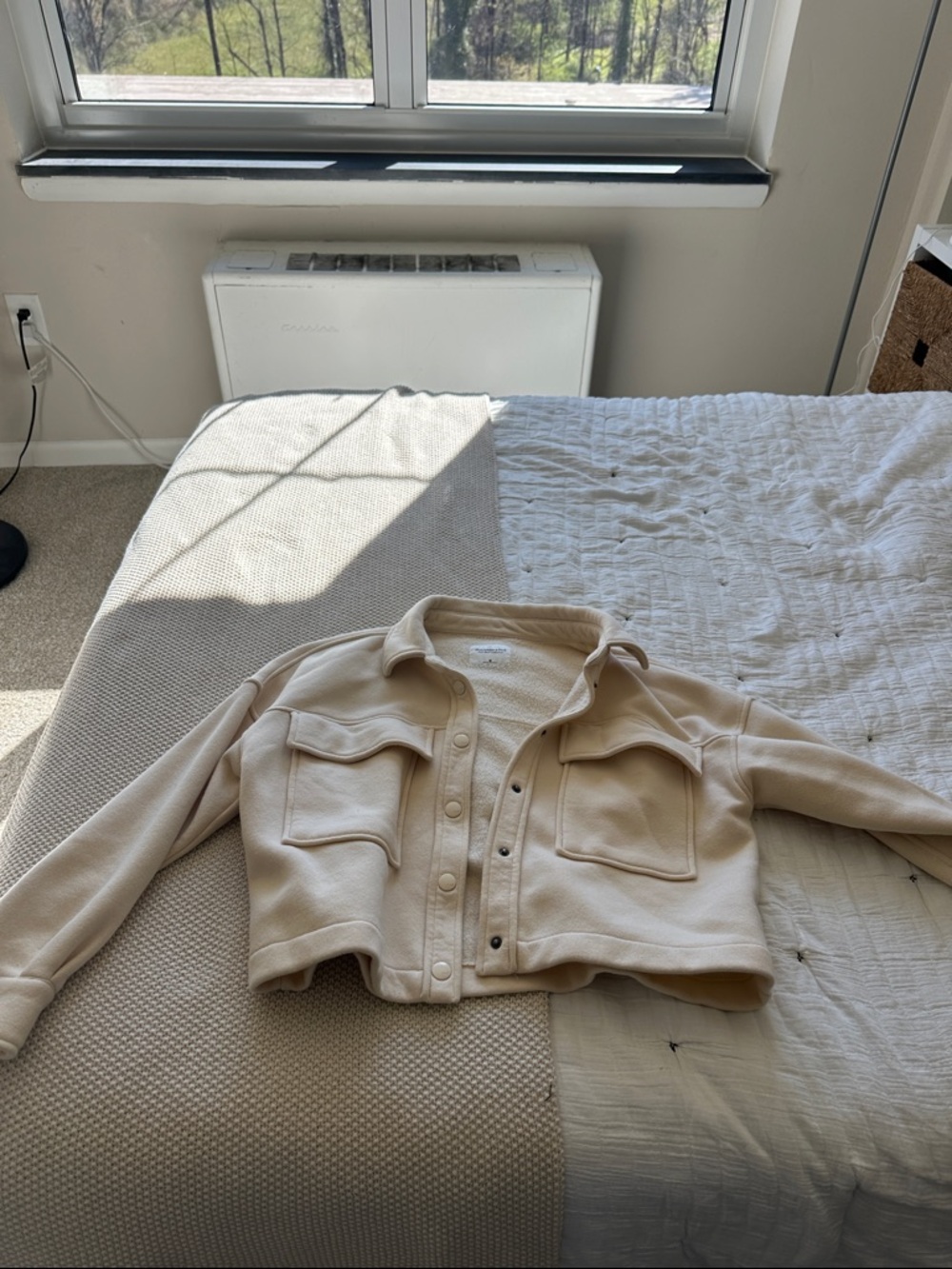 Abercrombie Cropped Cream Button-Front Jacket